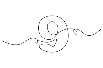 Minimalist One-Line Drawing of Number Nine Vector illustration
