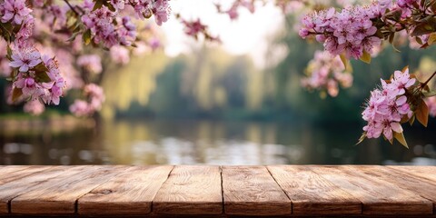 Spring blossoms over a wooden table