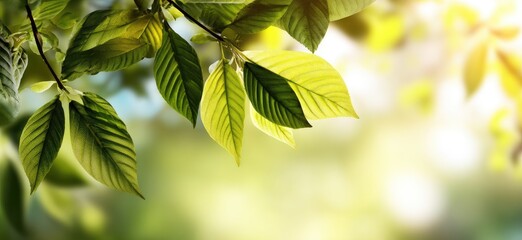 Vibrant green leaves bathed in sunlight