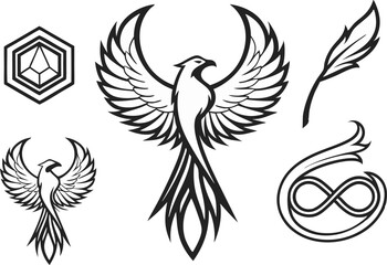 Phoenix Tattoo Illustration for Mythical and Tribal Art Designs. Fierce Phoenix Tattoo Drawing in Bold Artistic Style. Phoenix Bird Tattoo Art for Ink Design and Body Art Projects