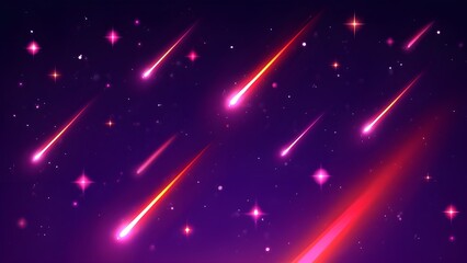 Vibrant neon comets and stars streak across a dark purple cosmic background