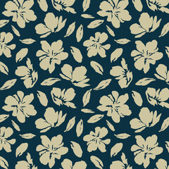 Flowers have organic shape with seamless background. Simple abstract floral pattern. Modern printing. Ideal for textile design, wallpaper, cards, posters and decoration.
