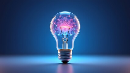 Glowing light bulb with a vibrant network of glowing nodes and lines inside representing innovation