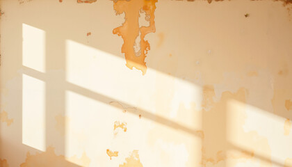 Sunlight casting shadows on peeling wall in empty room  