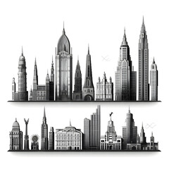 Fototapeta premium Classic architecture collection with ornate facades and historical styles.