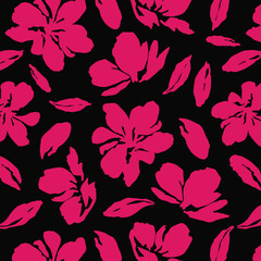 Flowers have organic shape with seamless background. Simple abstract floral pattern. Modern printing. Ideal for textile design, wallpaper, cards, posters and decoration.
