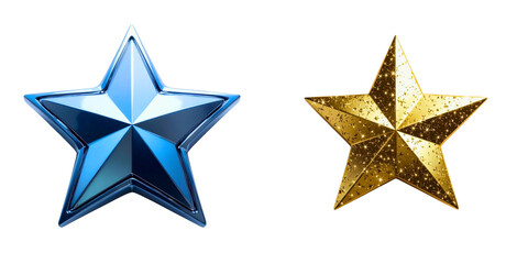 Blue and Gold 3D Stars on White Background
