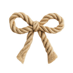 A thick natural fiber rope tied into a classic bow shape isolated on transparent background