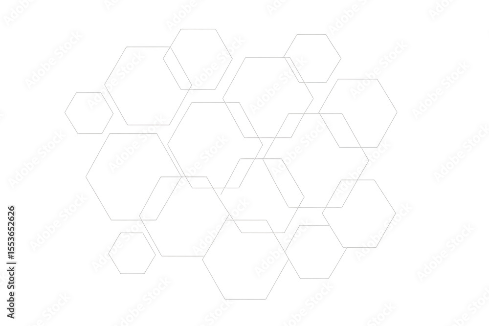 Poster intertwined white hexagons form a futuristic and technological background on a transparent backgroun