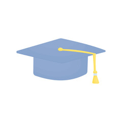 Graduation hat in blue. Symbol of graduation. Elements of education. Back to school
