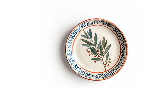 Beautifully crafted plate featuring traditional Greek motifs and patterns. Generative AI.