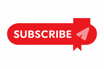 Red subscribe button with paper plane icon and notification bell shape