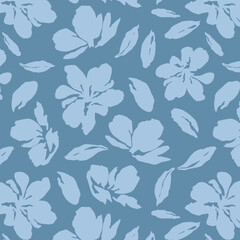 Flowers have organic shape with seamless background. Simple abstract floral pattern. Modern printing. Ideal for textile design, wallpaper, cards, posters and decoration.
