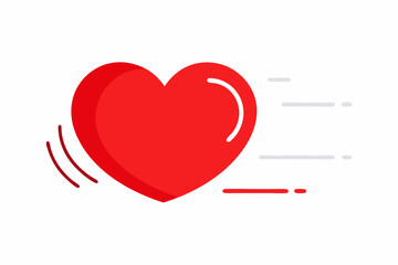 Vibrant red heart icon in motion with speed lines