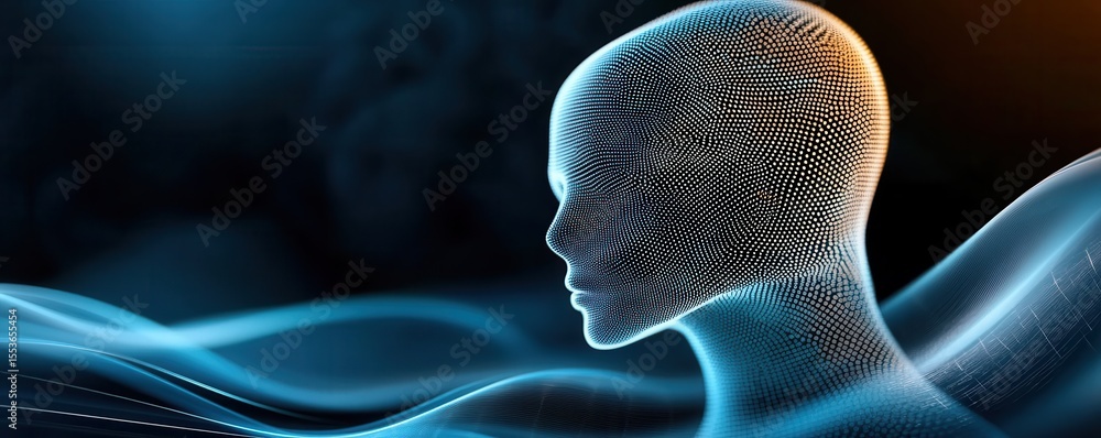 Poster futuristic digital technology flow with dynamic waves and 3d dot pattern representation