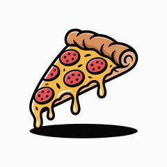 Delicious slice of pepperoni pizza with dripping cheese and a shadow