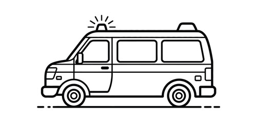 Simple line drawing of an ambulance vehicle with flashing lights on top