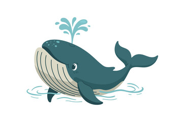 Cute cartoon whale spouting water in the ocean waves © IllustraStock