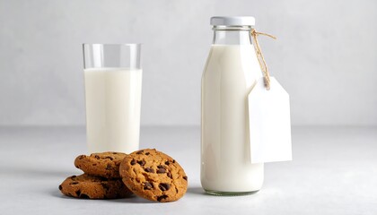 Milk Bottle Glass And Cookies On Light Gray Background