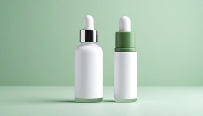 Minimalist Aromatherapy Roll-on Bottles Frosted Glass with Blank Labels on Green Surface