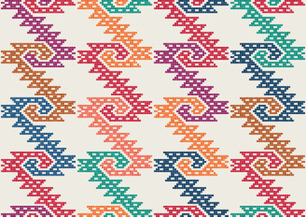 Seamless vector pattern with traditional Mexican Teenek Huastek embroidery symbols