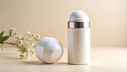 Minimalist Deodorant Mockup With Blank Label And Cream Background
