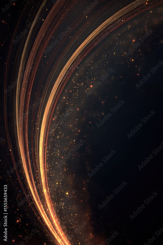 Aufkleber abstract glowing arcs with star particles on dark vignette background