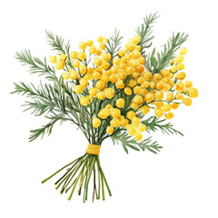 A Mimosa Bouquet, watercolor illustration vector, isolated on a white background.
