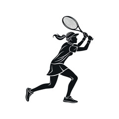 "Silhouette of Active Female Tennis Player – Minimal Vector Illustration in EPS Format"

