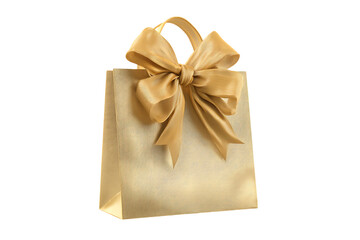 Gift bag with golden bow. Present, shopping, celebration.
