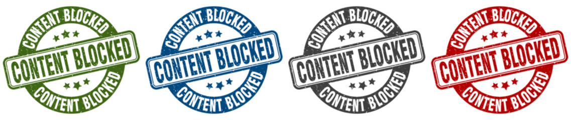 content blocked stamp. content blocked round stamp set isolated on white background