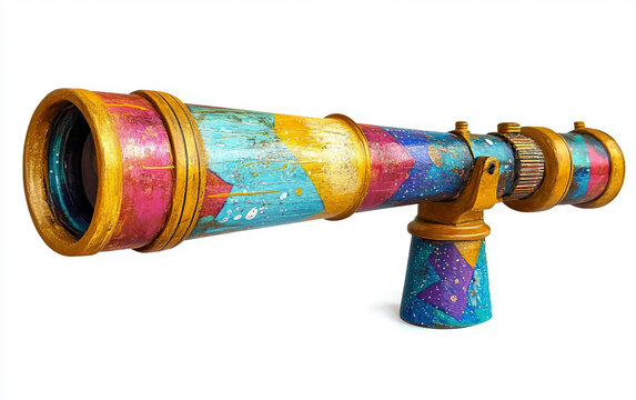 Artistic hand-painted telescope showcasing a vibrant and imaginative style. Generative AI.