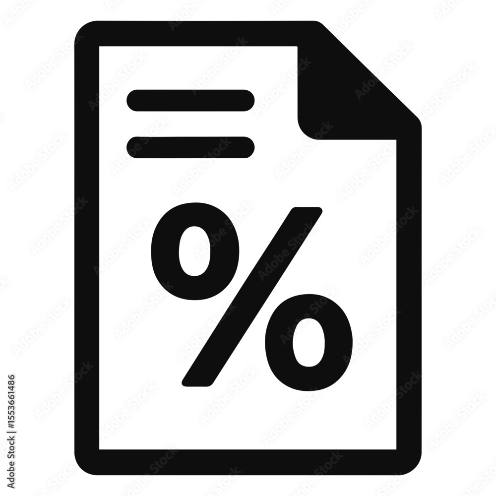 Poster black and white graphic of a document with a percentage sign and two horizontal lines on it on trans