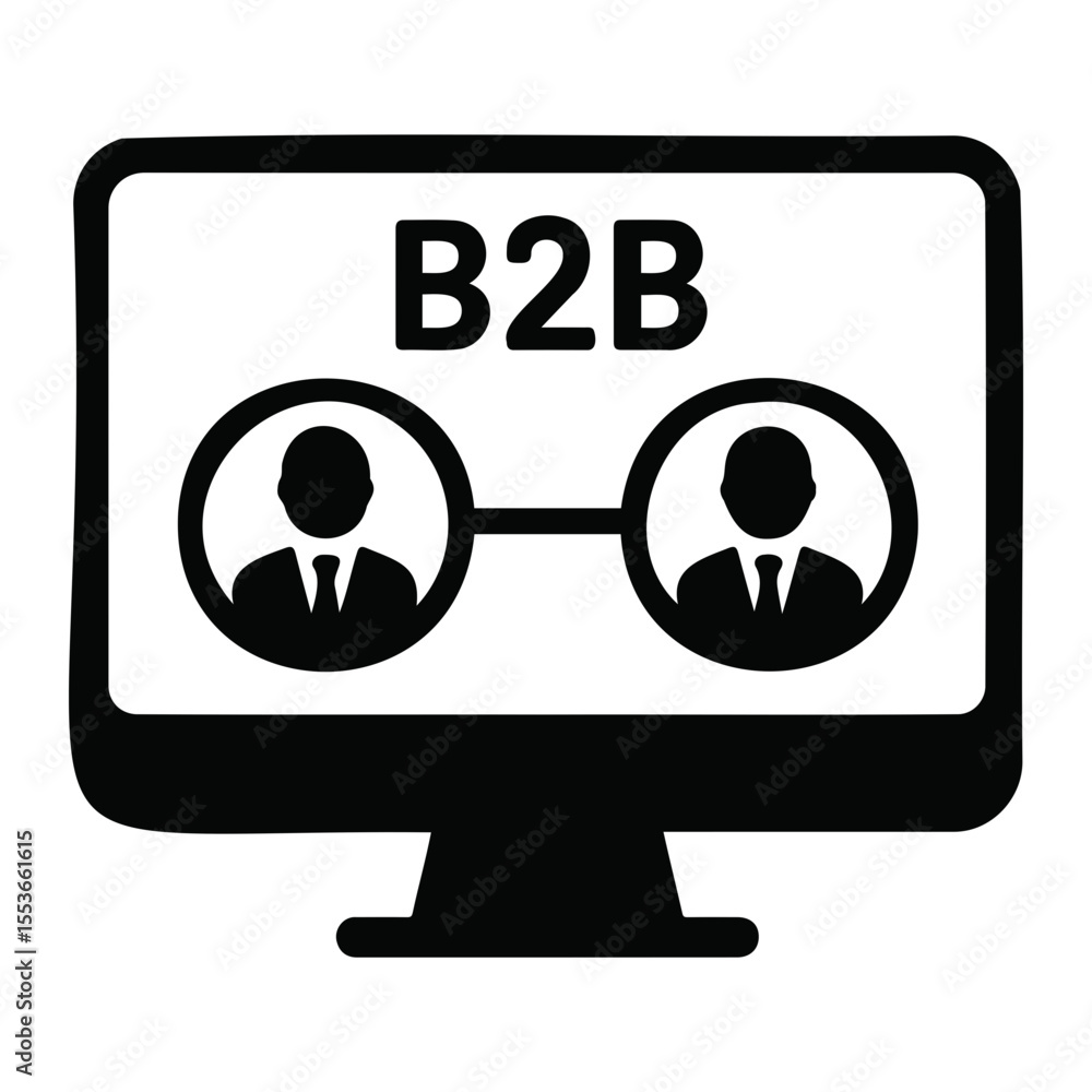 Poster business to business connection displayed on a computer screen with two people icons linked on trans