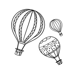 "Set of Decorative Hot Air Balloons in Doodle Style – Hand-drawn Vector EPS Illustration"

