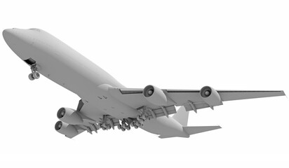 Flying Aircraft in Clay Style Render on White Background 3D Rendering