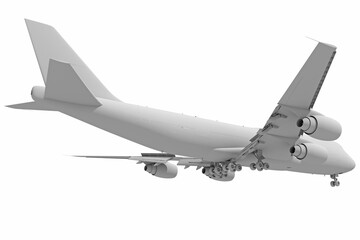 Flying Aircraft in Clay Style Render on White Background 3D Rendering