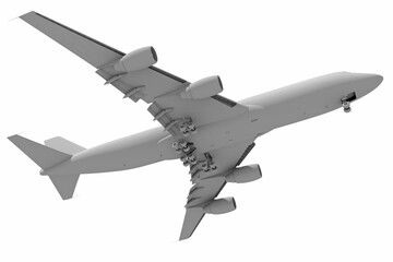 Flying Aircraft in Clay Style Render on White Background 3D Rendering