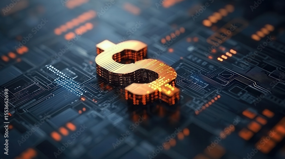 Poster dynamic financial technology background featuring a fintech icon and digital data elements
