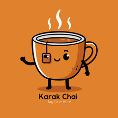 Friendly Coffee Cup Illustration Karak Chai Logo