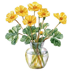 watercolor vector of A Marsh Marigold In A Vase, isolated on a white background.