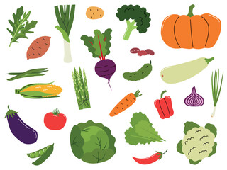 Set of vegetables element design. Illustration in flat style.