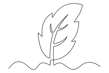 Continuous line drawing of a leaf in minimal single line vector style for nature and eco designs

