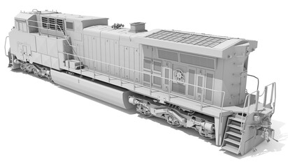 Diesel Locomotive in Clay Style Render on White Background 3D Rendering