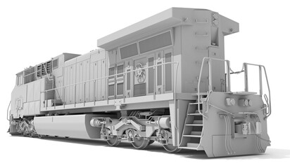 Diesel Locomotive in Clay Style Render on White Background 3D Rendering