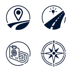 Location, Road & Audio Icon Set for Sports and Travel – Minimal Vector Collection


