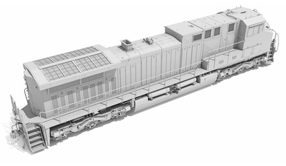 Diesel Locomotive in Clay Style Render on White Background 3D Rendering