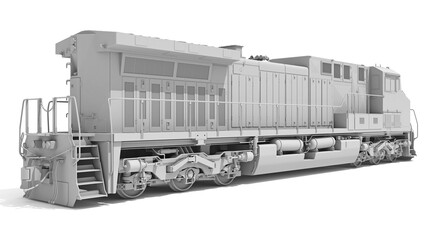Diesel Locomotive in Clay Style Render on White Background 3D Rendering