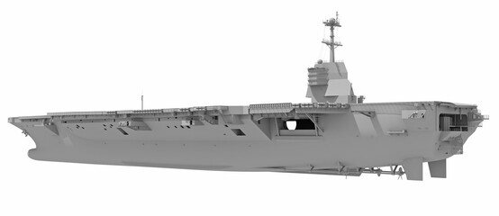 Aircraft Carrier Military Vessel in Clay Style Render on White Background 3D Rendering