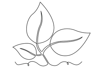 Continuous line drawing of a leaf in minimal single line vector style for nature and eco designs
